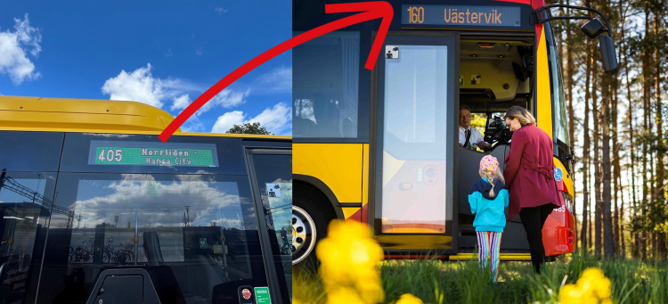 Bild som förklarar att färgen på destinationsskyltarna ändras
