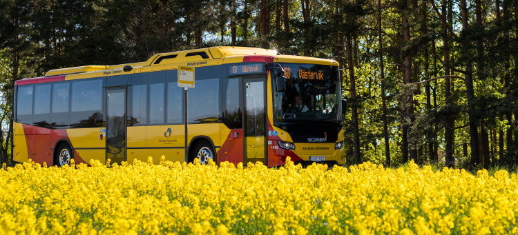 Buss inväntar resenärer vid en hållplats