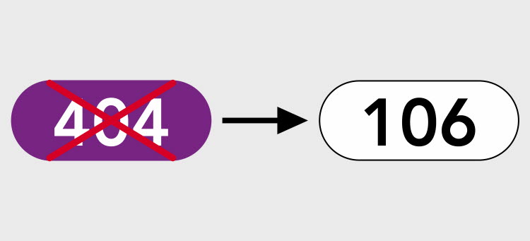 Illustration som visar att linje 404 ersätts av linje 106